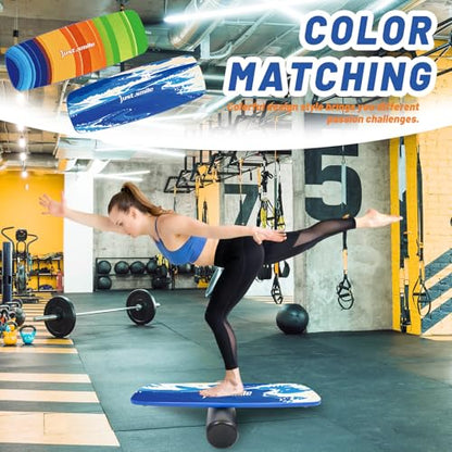 Balance Borad Sports Trainer-with Adjustable Stopper- Stability Board for Physical Therapy,Yoga,Surfing Training-Max Load 350lbs with Aiti- Slip Surface - color: Blue