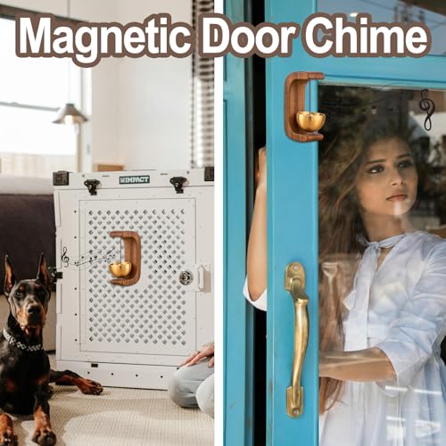 2Pack Magnetic Door Chime, Wooden Wind Chime Bells for Door Opening, Wireless Adhesive Entry Alert with Soft Chime for Home, Office, Pet Doors