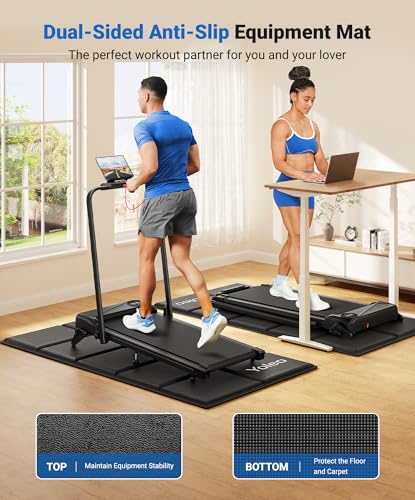 YOLEO Treadmill Mat Walking Pad Mat for Carpet, 63"x30" Foldable Exercise Equipment Mats - 1/4" Thick Non-Slip, Shock Absorbing, Hardwood Floor Protection for Exercise Bike/Weight Bench/Treadmill/Yoga - size: 63" X 30"