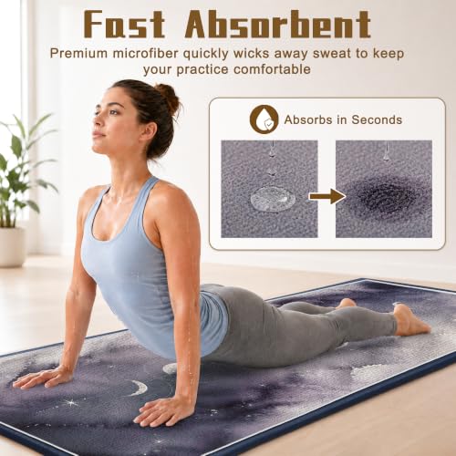 Yoga Mat Towel, Hot Yoga Towel High-Definition Pattern, Machine Washable with Ultra-Absorbent Yoga Towels for Hot Yoga Non Slip for Fitness, Exercise, Pilates, 72 x 27 in, Moon - color: Moon