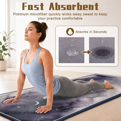 Yoga Mat Towel, Hot Yoga Towel High-Definition Pattern, Machine Washable with Ultra-Absorbent Yoga Towels for Hot Yoga Non Slip for Fitness, Exercise, Pilates, 72 x 27 in, Moon - color: Moon