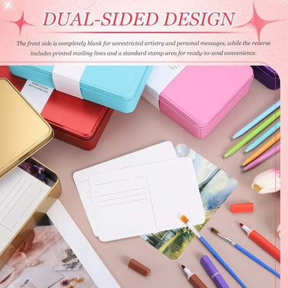 MECCANIXITY 20 Sheets Watercolor Postcards, 100% Cotton 4x6 Inch Watercolor Paper with Gold Tin Box Blank Postcards Rough for Mailing Painting Invitations Greeting Cards(140lb/300gsm) - color: Gold