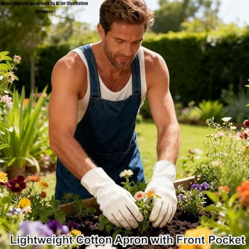 Adult Cross Back Apron, Stain Resistant Cotton Apron with Pockets ﻿ | Denim Cross Back Aprons, Cotton Apron Suitable for Gardens and Kitchens, with Pockets for Easy Carrying of Tools - color: D