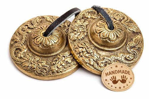 Tingsha Cymbals Bells - Easy To Play - Meditation Mindfulness Chime For Chakra Healing Sound Bath Dharma Gifts Handcrafted Tibetan By Himalayan Bazaar (Dragon Embossed) - color: Dragon