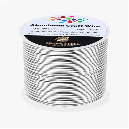 18 Gauge Aluminum Wire 540 Ft (Silver, 1mm), Metal Armature Wire for Sculpting, Aluminum Craft Material, Jewelry Making, Bendable for Crafts, Beading & Floral Design by Simba Steel - style: 18 Gauge x 540 FT