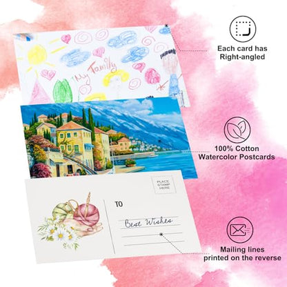 PATIKIL 50 Pcs 100% Cotton Watercolor Postcards 5x7 Inch Water Coloring Paint Paper Cards for Mailing Art Painting Watercolor Drawing Artist, 140lb/300 GSM