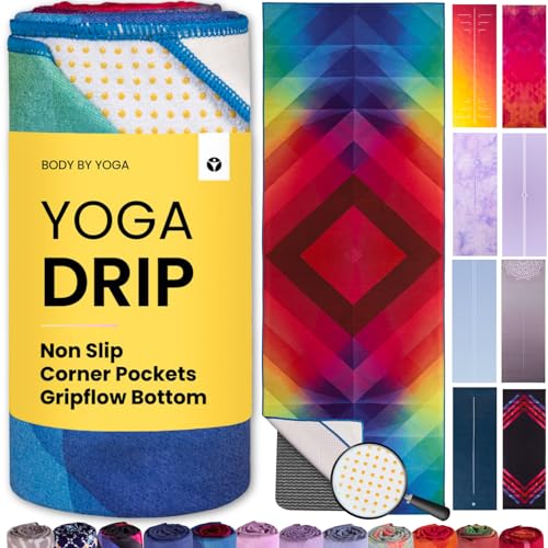 Yoga Drip: Hot Yoga Towel – Non Slip Yoga Mat Towel with Corner Pockets, Silicone Grip Dots & Subtle Alignment Lines | Sweat Absorbent, Moisture Wicking, Quick Dry | No Bunching or Sliding | 72” x 26” - color: Soul Searcher