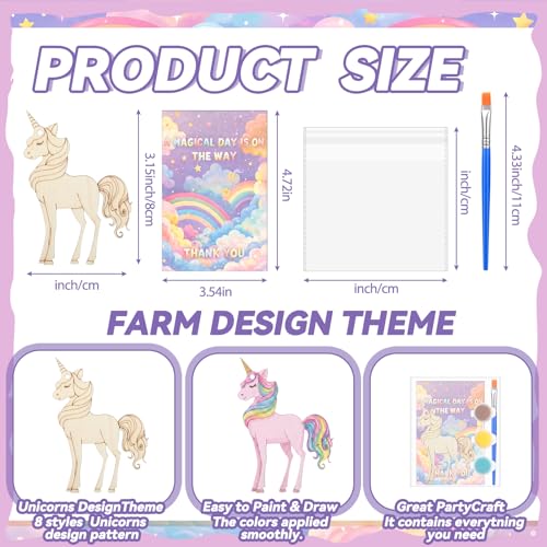 Saypacck 24 Pcs Rainbow Unicorn Party Favors Wooden Paint Craft Kits | Rainbow Designs with Paints, Packaged for Goodie Bag Fillers, Fun Craft Activity, Thank You Gifts and Decorations - style: Rainbow Unicorn