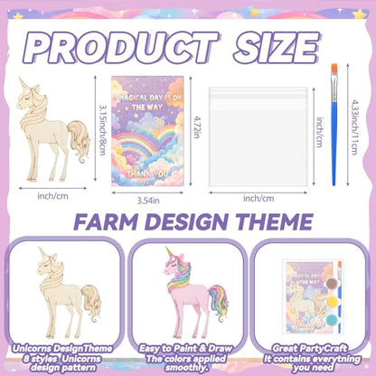 Saypacck 24 Pcs Rainbow Unicorn Party Favors Wooden Paint Craft Kits | Rainbow Designs with Paints, Packaged for Goodie Bag Fillers, Fun Craft Activity, Thank You Gifts and Decorations - style: Rainbow Unicorn