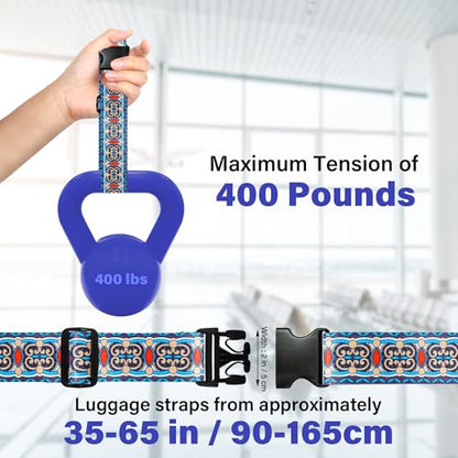 6 Pieces Luggage Straps Patterned Luggage Strap Suitcase Straps Luggage Belt Adjustable Travel Luggage Belt Strap with Quick Release Buckle, 2 inches Wide by 72 inches Long (Retro Stvle) - style: Retro Stvle