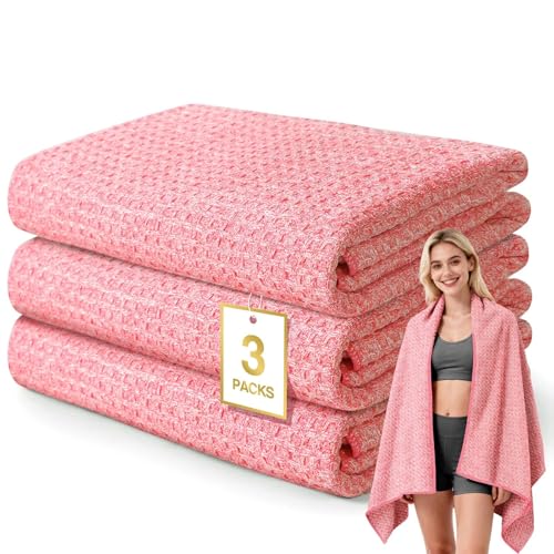 Microfiber Gym Towels for Showering Working Out Quick Dry Negative ions Large Middle Small Sizes Lightweight Gym Towel for Men Women Tennis Sports Towels for Body Hot Yoga Fitness Essentials - color: Pink, size: 27 inch X 55 inch