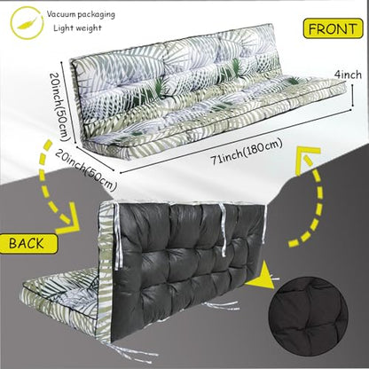 Porch Swing Cushion Three Seat Waterproof, Bamboo Leaves, 40 x 71in - color: Bamboo Leaves, size: 40 x 71in