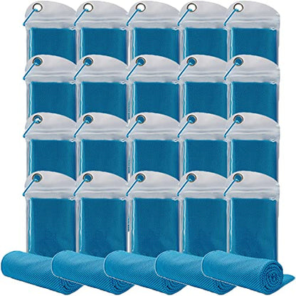 쿨링 타월 101.6 x 30.5cm(40 x 12인치) 아이스 타월 20개 팩, 목과 얼굴용, 극세사 쌀쌀한 가방 포함, 통기성 요가 체육관 스테이 쿨 타월 땀 걸레, 운동 러닝 캠핑 필라테스 해변용, 라이트 블루 - color: 라이트 블루