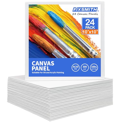 FIXSMITH Canvas Boards for Painting 10x10 Inch, Super Value 24 Pack Paint Canvases, White Blank Canvas Panels, 100% Cotton Primed Canvas for Painting, Painting Art Supplies - size: 10"×10"