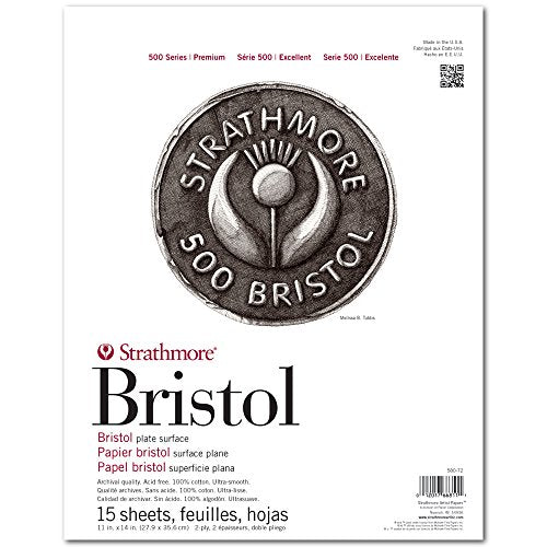 Strathmore (580-72 500 Series Bristol, 2-Ply Plate Surface, 11"x14", White, 15 Sheets