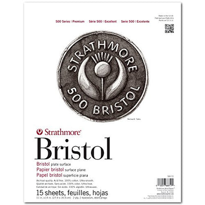 Strathmore (580-72 500 Series Bristol, 2-Ply Plate Surface, 11"x14", White, 15 Sheets