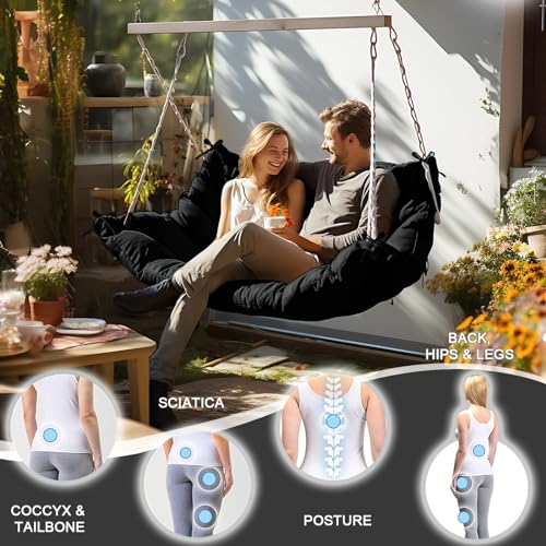 Porch Swing Cushion Three Seat Waterproof, Black, 40x60in - color: Black, size: 40x60in