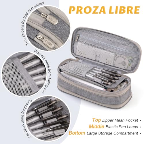 EASTHILL Big Capacity Pencil Pen Case Office College School Large Storage High Capacity Bag Pouch Holder Box Organizer (Gray) - color: Gray