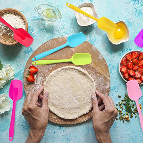 Patelai 7 Pcs Small Silicone Spoonula Spatula, 8.2 Inch Non Stick | One Piece Easy Clean, Flexible for Mixing Baking, Heat Resistant Rubber Spoon Nonstick Pans, Colorful with Hanging Holes