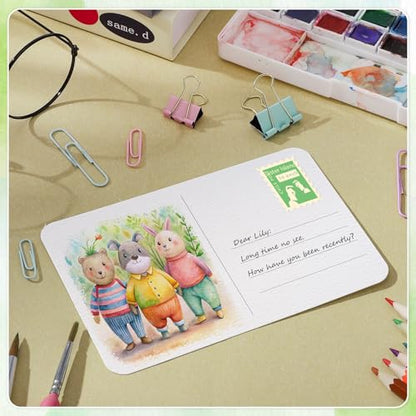 Prudiut 50 Pack Watercolor Postcards, 4x6 Inch, 140Lb Cotton Paper | Blank Mailing Cards for Painting, Invitations and Diy; Absorbent Cotton Paper, Durable Texture, Ideal for Kids and Adults