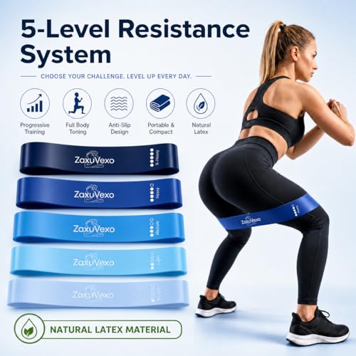 5-Pack Workout Resistance Bands, Elastic Home Gym Equipment | Ideal for strength, stretching, Pilates & yoga. Suits physical therapy, leg/glute/arm training. Practical & multi-use - color: blue