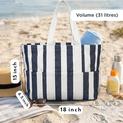 Folkulture Beach Tote Bags For Women, Beach Must Haves 2026-18x15 Inch | Waterproof,Sandproof, Large Tote Bags for Women, Swimming Pool, Beach Essentials, Simple Modern Pool Bag, Bolsos Para Mujeres - color: Dark Blue