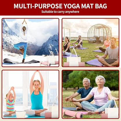 KIGI Canvas Tote Bag with YOGA Mat Carrier Pocket for Gym, Pilates, Workout, Beach and Office - color: Beige