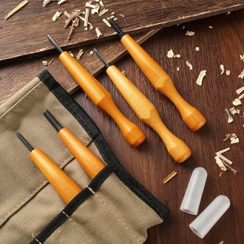 WILLBOND 5 Pcs Linoleum Carving Tool Set Wood Handle Linocut,Classic | V Shaped Chisel for Printmaking, Triangular Grip, Rubber Stamp Making, Block Cutting Kit, Woodcarving Projects - style: Classic