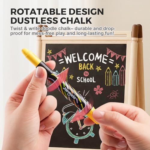 Dustless Chalk for Kids with Twist-Up Holders, 12 Washable Colors bulk | Non-toxic chalk with case and cleaning cloth; thick easy-grip design for chalkboards, sidewalks and creative play, ages 3+.