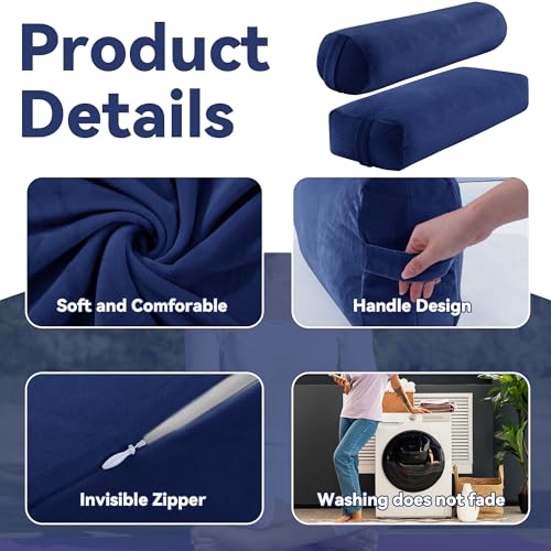 ROYALAY 2 Pcs Yoga Bolster Pillow for Restorative Yoga, Rectangular and Cylinder Meditation Pillow Set with Carrying Handles, Supportive Cushion for Exercise Workout Stretching Meditation,Dark Blue