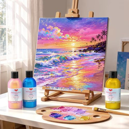 Smallbudi Iridescent Acrylic Paint Set, 20 Colors Bulk Color Shifting Paint | 250ml/8.45oz Large Bottles Fluid Painting Medium, Non Toxic Pearlescent Chameleon Craft Paint for Canvas Rocks Wood Crafts