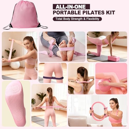 Pilates Kit with Yoga Block, Home Workout Set for Women - color: PINK