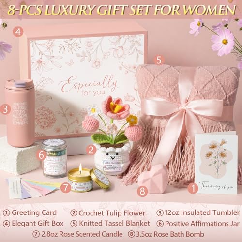 Birthday Gifts for Women Mom Get Well Soon Gift Baskets Self Care Package - color: Pink-rose