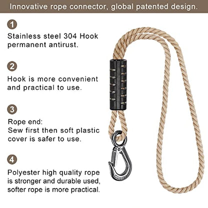 BeneLabel 2Pcs 19" Tree Swing Rope Tree Swing Strap for Hanging Hammock - color: Off-White, size: 19"(2 Pack)