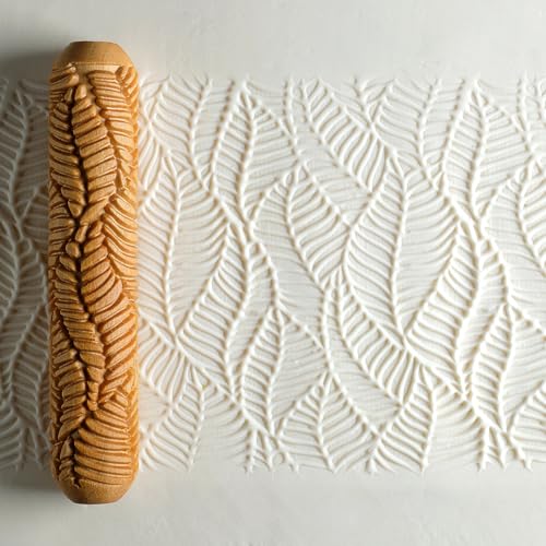 MKM Pottery Tools Wood Big Hand Rollers for Clay (BHR-154 Layered Leaves) - color: BHR-154 Layered Leaves