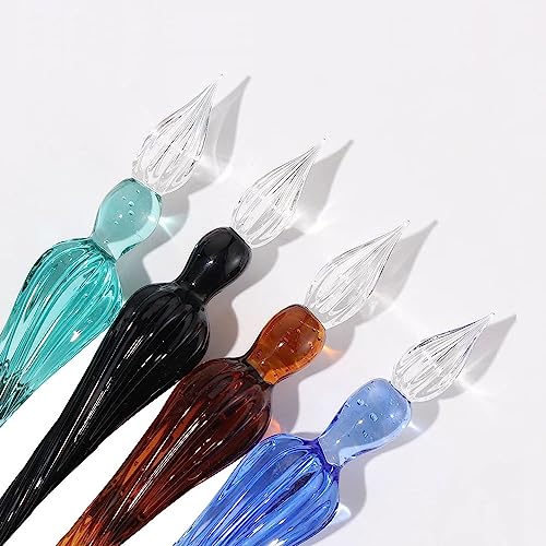 Leadigol 6PCS Vintage Glass Dipping Pen, Handmade Glass Dip Pen, High Borosilicate Crystal Dip Pen Glass Signature Pen, Signature Calligraphy Fountain Pen
