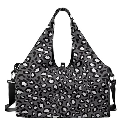 Black Leopard Print Gym Bag Women Hygienic Yoga Mat Bag with Double Zipper Sports Bags with Yoga Mat Holder & Shoe Compartments, Sports Bags for Exercises - color: Black Leopard Print