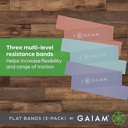 Gaiam Restore Flat Resistance Band Kit, 3-Pack | Flat Loop Bands | Stretching, Physical Therapy & Full-Body Resistance Training | Light, Medium & Heavy Resistance