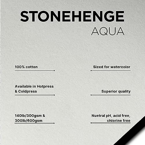 Stonehenge Aqua White Medium Weight Block, 140lb, Hotpress, 14 x 20 Inches, 15 Sheets for Wet and Dry Media - size: 14 x 20 inches