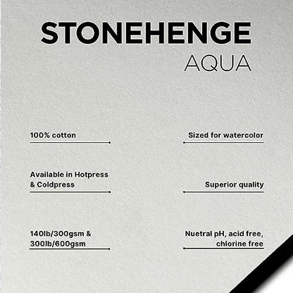 Stonehenge Aqua White Medium Weight Block, 140lb, Hotpress, 14 x 20 Inches, 15 Sheets for Wet and Dry Media - size: 14 x 20 inches