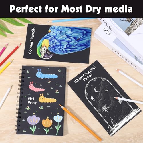 160gsm Black Paper Sketchbook 5.5 x 8.5 in, 50 Acid-Free Drawing Paper | Heavyweight black paper, finely textured, tears cleanly, lays flat, for pencils, chalk, metallic markers - size: 5.5×8.5 Inch (1 Pack )