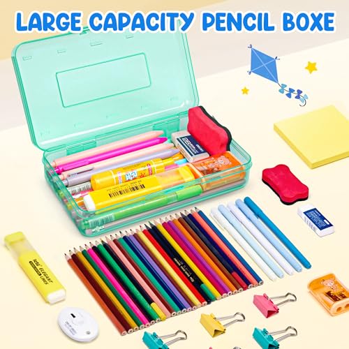 GAMENOTE Plastic Pencil Box with Personalized Sticker,Kid Hard Pencil Case with Snap-tight Lid,Small Art Craft Storage Containers,School Supplies Box for Boys,Girls (Turquoise) - color: Turquoise