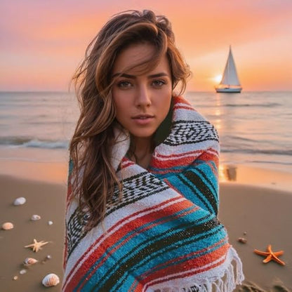 Handwoven Mexican Blanket - Lightweight Yoga, Beach, Camping & Picnic Blanket - Durable Blanket for Outdoor, Equestrian & Home Decor (Burgundy)