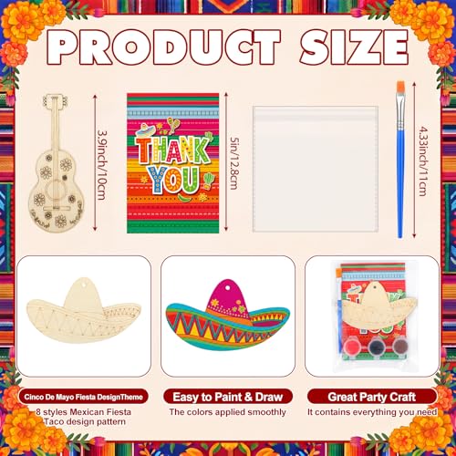 Saypacck 24 Pcs Mexican Taco Party Favors Wooden Paint Craft Kits | Mexican Taco Theme Painting Crafts, Fairy Princess Unicorn Party Supplies, Organza Bags Included for Goodie Bag Fillers - style: Mexican Taco