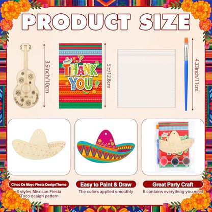 Saypacck 24 Pcs Mexican Taco Party Favors Wooden Paint Craft Kits | Mexican Taco Theme Painting Crafts, Fairy Princess Unicorn Party Supplies, Organza Bags Included for Goodie Bag Fillers - style: Mexican Taco