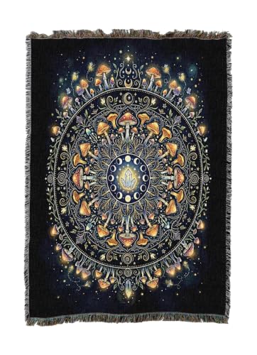 Pure Country Weavers Mushroom Firefly Mandala Blanket - Gift Tapestry Throw Woven from Cotton - Made in The USA (50x60) - color: Mushroom Firefly Mandala, size: 50x60