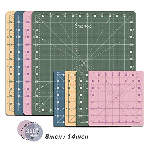 SMARTOP 14"x14" Rotating Self Healing Cutting Mat, Non-Slip Non-Reflective, Good for Quilting, Sewing, Crafts, Scrapbooking, Molandi Blue