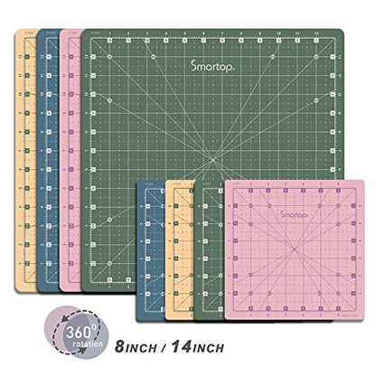 SMARTOP 14"x14" Rotating Self Healing Cutting Mat, Non-Slip Non-Reflective, Good for Quilting, Sewing, Crafts, Scrapbooking, Molandi Blue