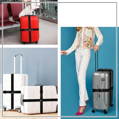 6 Pieces Luggage Straps Patterned Luggage Strap Suitcase Straps Luggage Belt Adjustable Travel Luggage Belt Strap with Quick Release Buckle, 2 inches Wide by 72 inches Long (Pure Black Style) - style: Pure Black Style