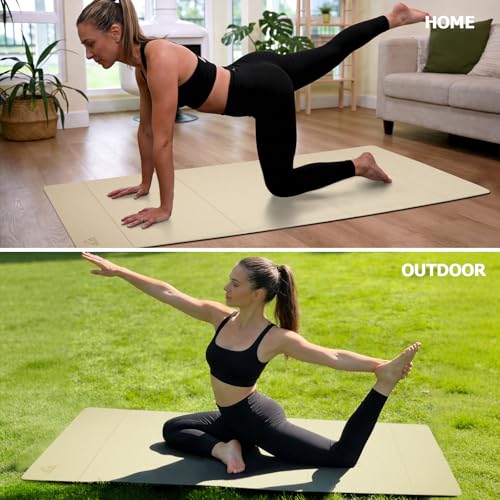 IwIeIaIrI Foldable POE Non Slip Yoga Pilates Mat– 1/4" (6mm) Thick | Foldable Lightweight with Carry Strap, Portable for Home Workout, Pilates, Travel & Gym Mat - color: Beige